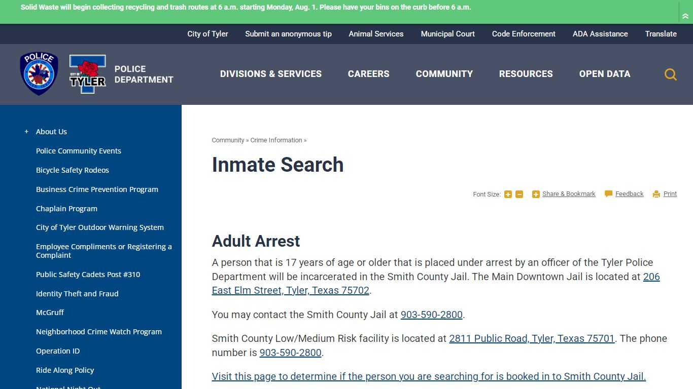 Inmate Search | Tyler, TX - City of Tyler